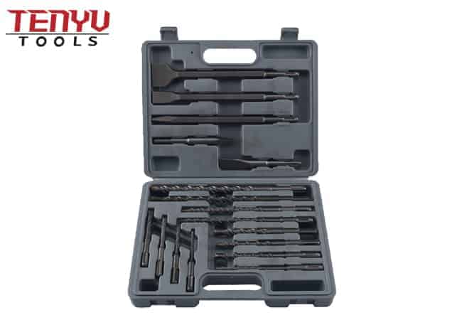 17Pcs Rotary Hammer Chisel Bit and SDS Plus Shank Drill Bits Set with Plastic Portable Storage Case for Bricks Concrete Masonry