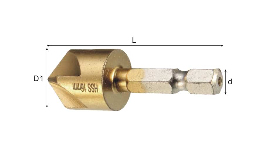 6mm-19mm Hss fraise tige hexagonale 5 cannelures chanfrein à 90 degrés jeu de forets à bois pour l'ébavurage du bois et du métal