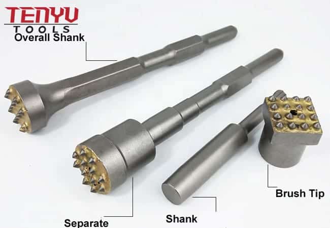 Carbide Tipped Round Head Bushing Hammer Tool with 17 A/F Hex Shank 10 Teeth Designed for Concrete Stone Grinding