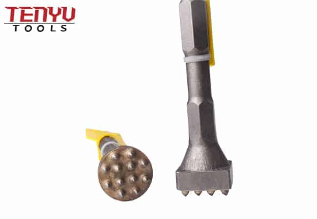 Carbide Tipped Round Head Bushing Hammer Tool with 17 A/F Hex Shank 10 Teeth Designed for Concrete Stone Grinding