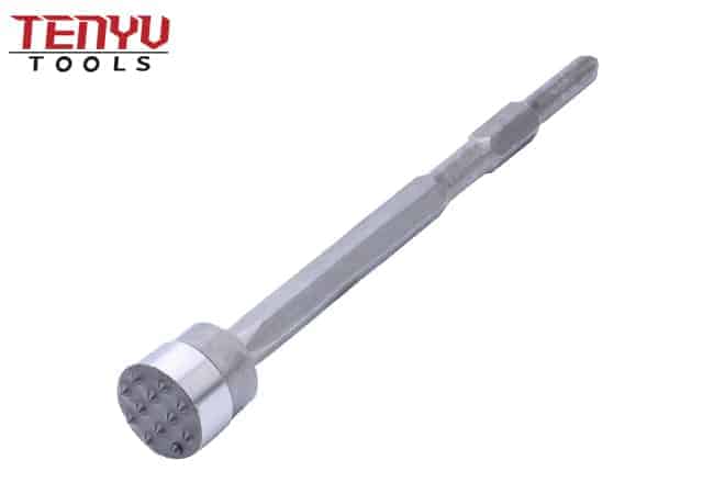 Carbide Tipped Round Head Bushing Hammer Tool with 17 A/F Hex Shank 10 Teeth Designed for Concrete Stone Grinding