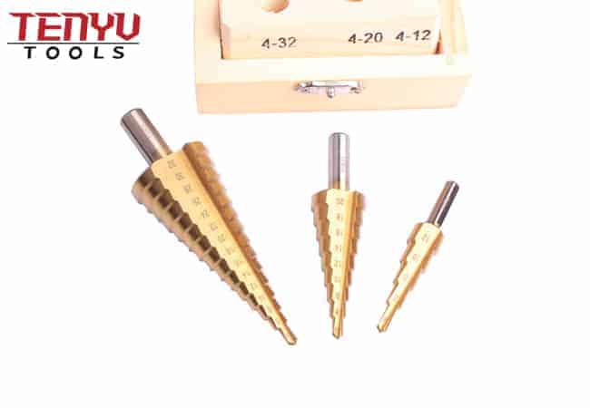 HSS4341 Titanium Coated Step Conical Drill Bits set for Metal Drilling with Straight and Double Flute