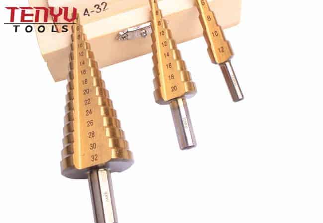 HSS4341 Titanium Coated Step Conical Drill Bits set for Metal Drilling with Straight and Double Flute