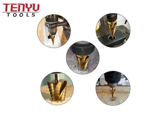 HSS4341 Titanium Coated Step Conical Drill Bits set for Metal Drilling with Straight and Double Flute