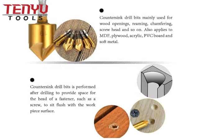 Hex Shank 5 Flute Deburring Tool Woodworking Automatic Center Punch Countersink Drill Bit Set