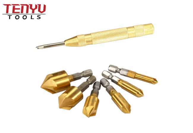 Hex Shank 5 Flute Deburring Tool Woodworking Automatic Center Punch Countersink Drill Bit Set