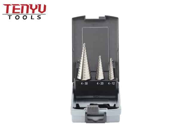 Metric Size Round Shank Step Drill Bit Set with Silver Surface for Stainless Steel Cutting in Plastic Box