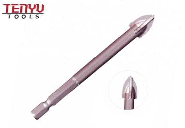 Sand Blasted Quick Change Hex Shank Cross Carbide Tip Glass Drill Bit for Glass Ceramic Porcelain Tile Drilling