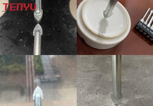 Sand Blasted Three-Flat Shank Spiral Flute Single Carbide Tip Glass Drill Bit for Glass Ceramic Porcelain Tile Drilling