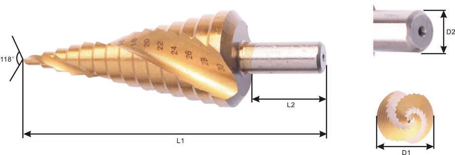 Step Cone Drill Bit Three Flats Shank with Double Spiral Flute
