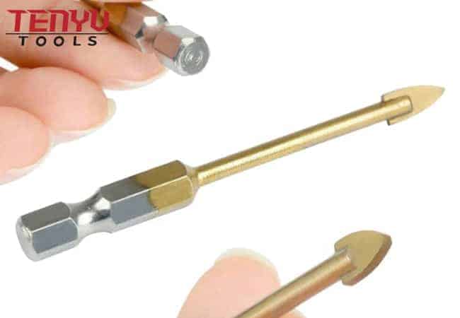 Titanium Coated Hex Shank Cross Single Tip brocas para ceramica Glass Drill Bit for Glass Ceramic Porcelain Tile Drilling