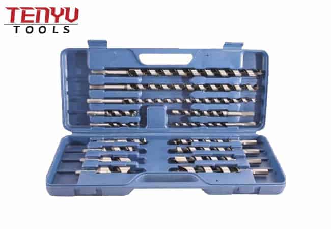 15Pcs Hex Shank Wood Auger Drill Bit Set in One Plastic Box for Soft and Hard Wood Plastic Drywall and Composite Materials