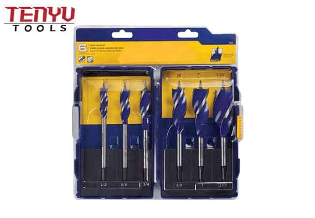 6pcs 150mm Hex Shank Tri-Flute Three Spurs Wood Working Auger Drill Bit Set in Double Blister for Fast Drilling