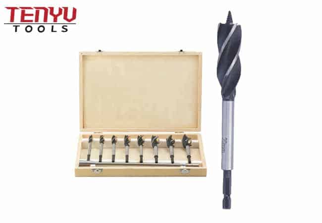 9Pcs Hex Shank Auger Drill Bit and Wood Drill Bit Extension Set in One Wood Case for Smooth Wood Drilling