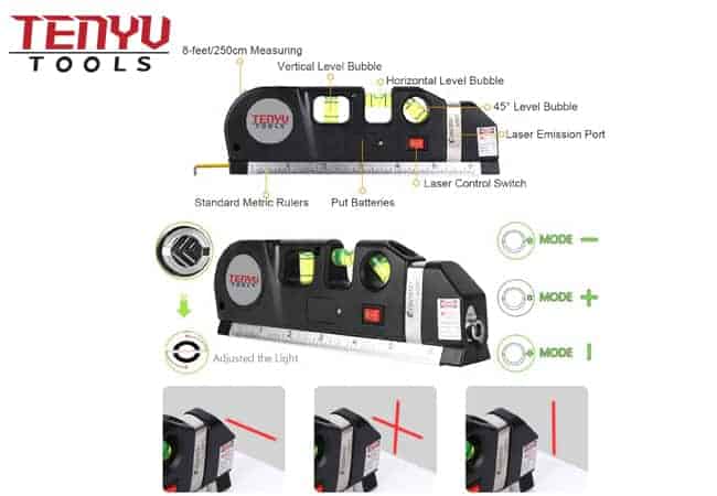 Laser Level Pro 3 Multipurpose Laser Level Line Tool with Metric Rulers 8ft 2.5M for Picture Hanging Cabinets Tile Walls