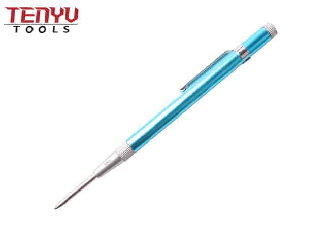 Conception mince de crayon de poinçon central automatique à ressort de surface bleue avec un clip de poche pour le marquage de poinçonnage