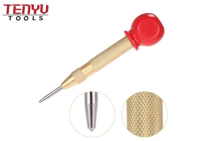 Gold Color Brass Metal Punch Knurled Brass Spring Loaded Automatic Center Punch for Steel or Wood Accurate Drilling