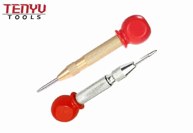 Gold Color Brass Metal Punch Knurled Brass Spring Loaded Automatic Center Punch for Steel or Wood Accurate Drilling