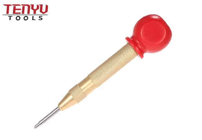 Gold Color Brass Metal Punch Knurled Brass Spring Loaded Automatic Center Punch for Steel or Wood Accurate Drilling