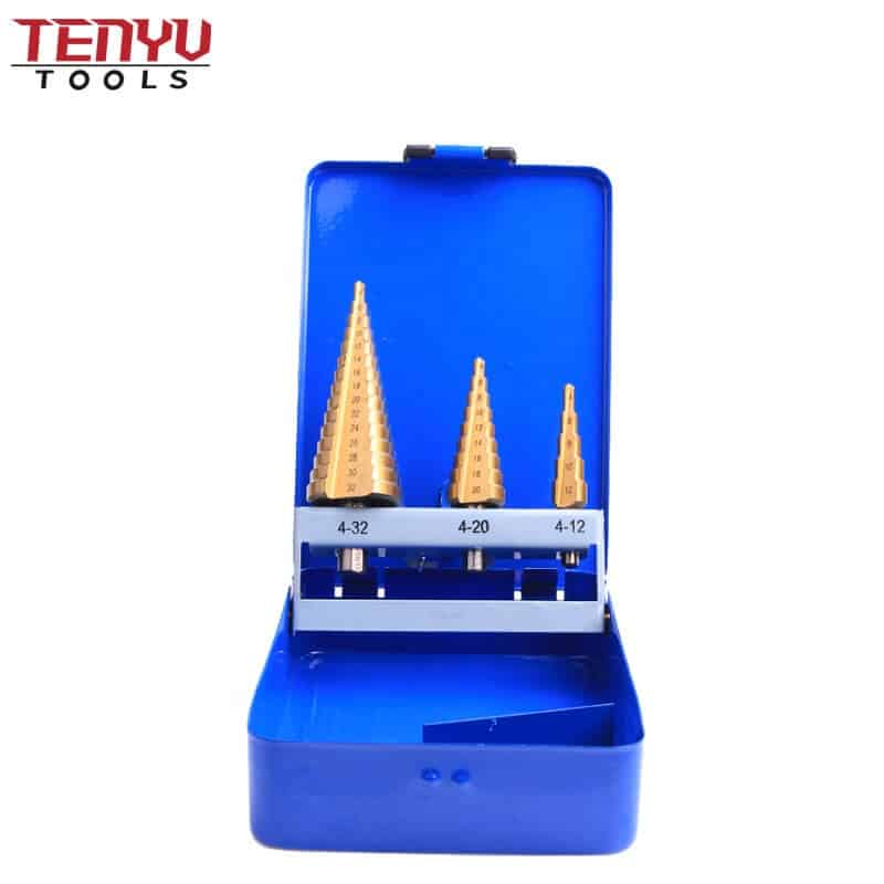 3pcs hss titanium coated step drill bit triangle shank step drill metal box