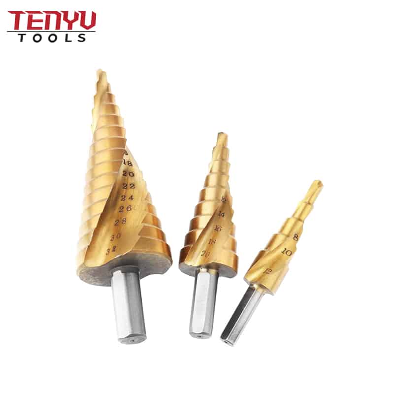 3pcs hss titanium coated step drill bit triangle shank step drill