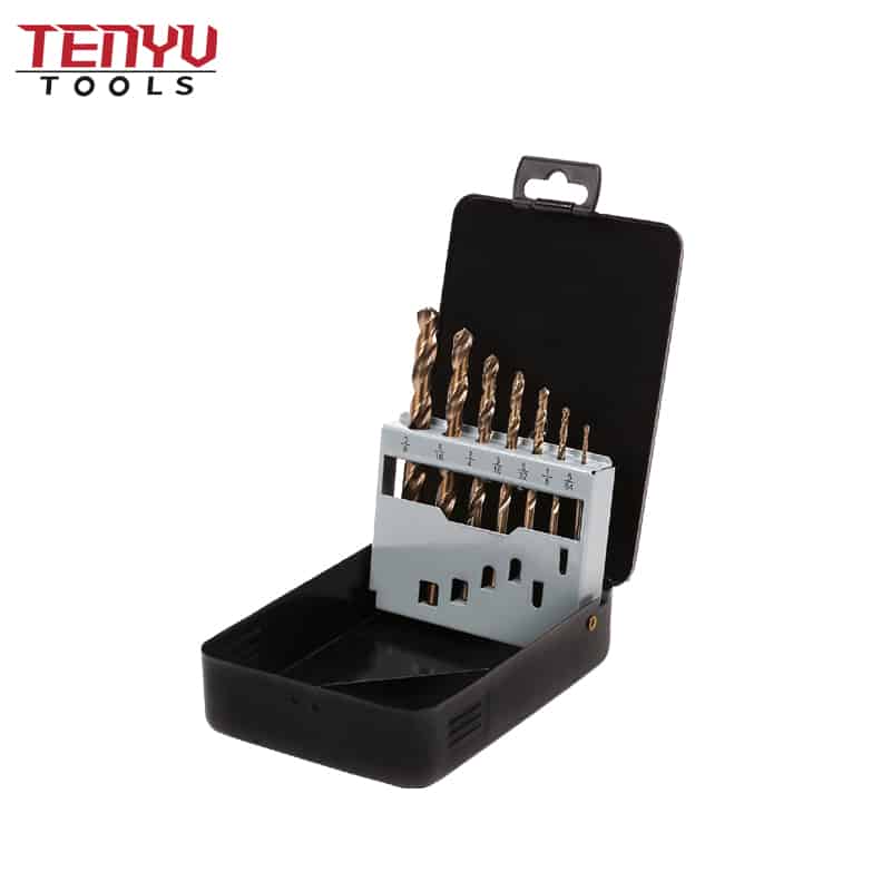 7 piece m35 co 5% drill bits set jobber length twist drill bits with split point in metal case