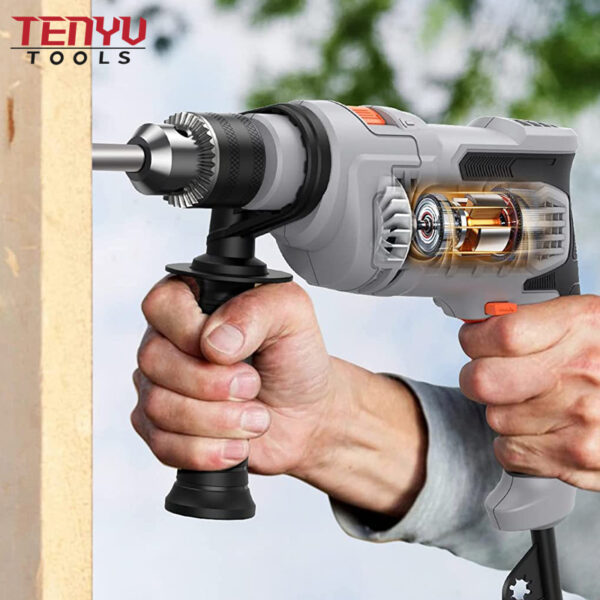 7 amp (850w) hammer drill, 1/2 inch corded electric hammer drill with 3000rpm, for home improvement, diy, steel, masonry, wood (not for reinforced concrete)