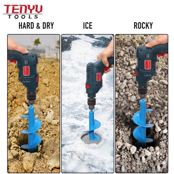 Barrenas de hielo de acero de carburo de tungsteno, brocas helicoidales para pesca en hielo, broca de barrena azul de alta resistencia intensiva