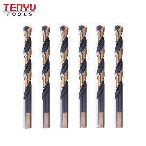 1/4" hss black & gold finished drill bit, jobber length with 3 flat shank, 135 degree split point