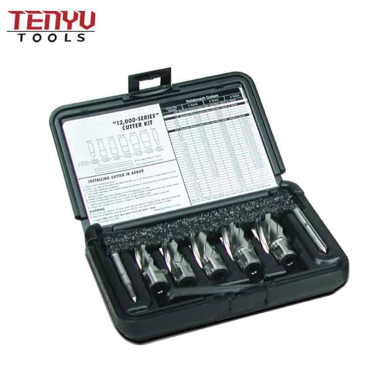 7pcs 1 inch depth of cut magnetic annular cutter drill bits set with weldon shank for mag drill press with pilot pins