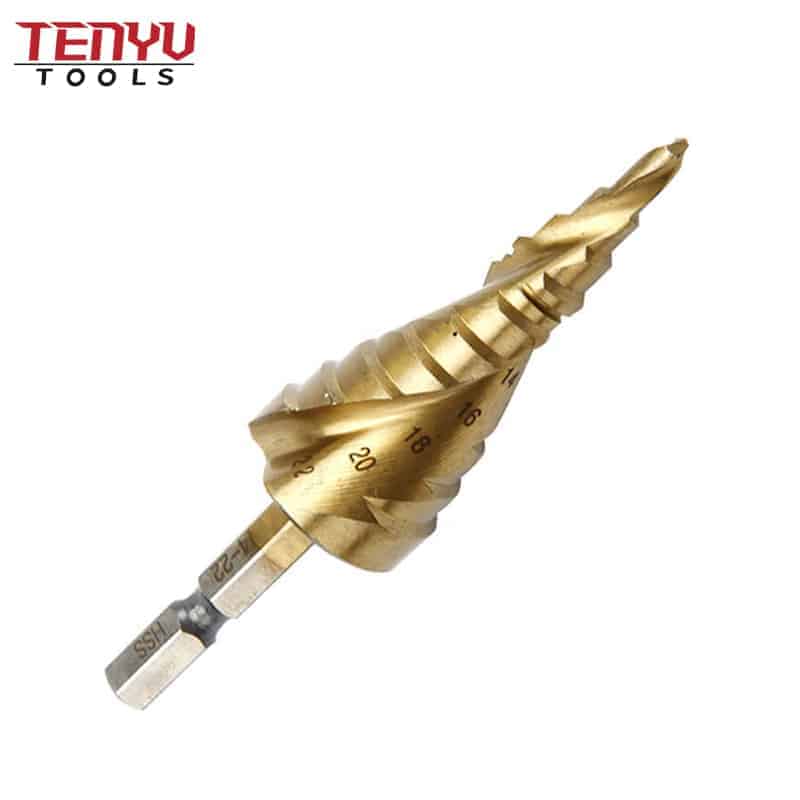 double flute high speed seel 6542 titanium conical step cone drill bit for metal cutting