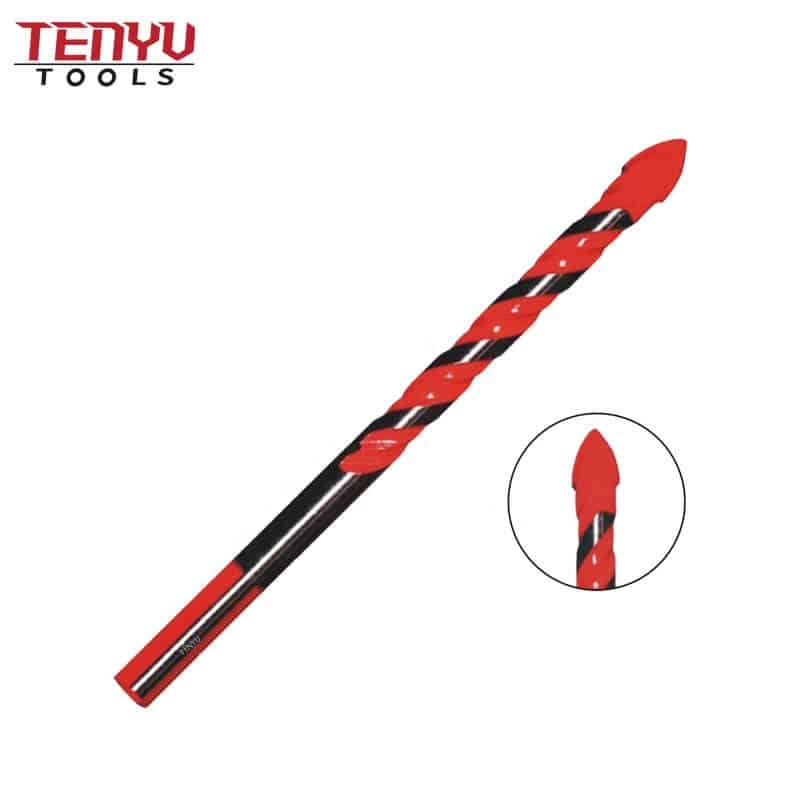 red painted three flat shank spiral flute single carbide tip glass tile drill bit for glass ceramic porcelain tile drilling